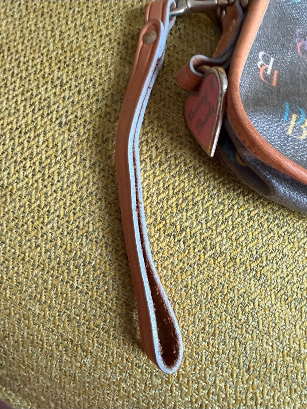 Dooney & Bourke Black Multicolor Monogram Wristlet with Tan Trim